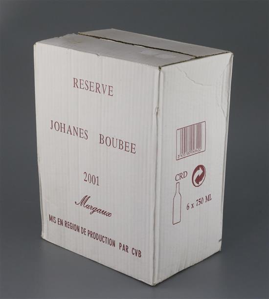 Six bottles of Reserve 2001 Margaux, Maison Johanes Boubee